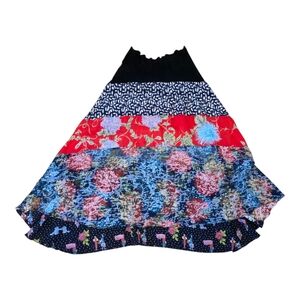 Lee Andersen Skirt Patchwork Elastic Wearable Art Boho Lagenlook Floral Size M